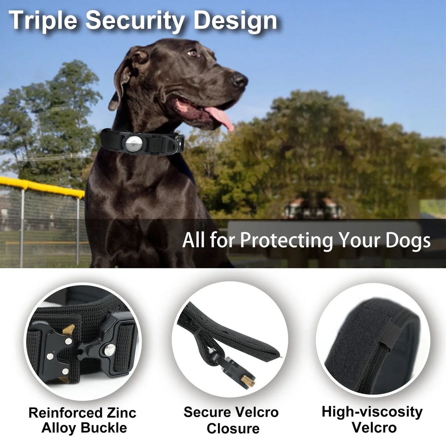 AirTag Dog Collar with Handle, Tactical Dog Collar for Large Medium Dogs