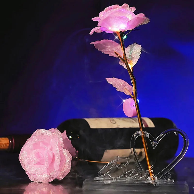 Foil Plated Rose Gold Rose Artificial Flowers Gift Set