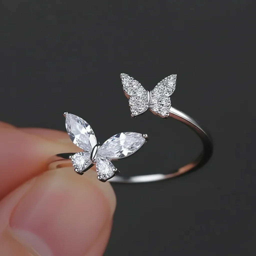 Delicate Adjustable 925 Sterling Silver Ring with Cubic Zirconia