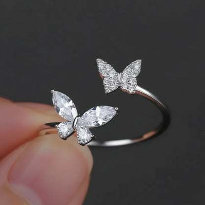 Delicate Adjustable 925 Sterling Silver Ring with Cubic Zirconia