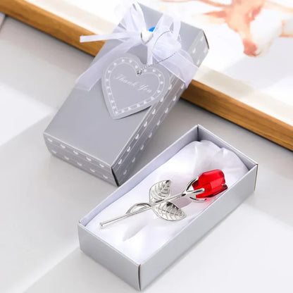 Crystal Glass Rose with Silver or Gold Rod - Romantic Gift