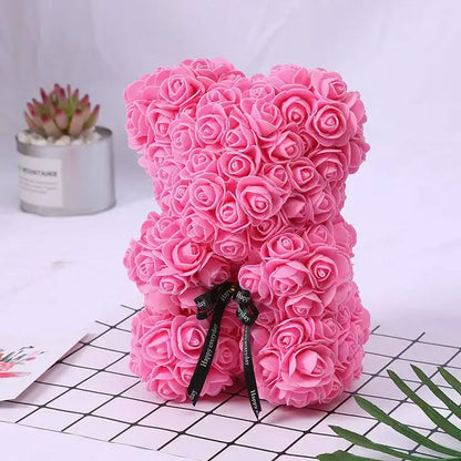 Artificial Rose Teddy Bear 25cm Romantic Floral Gift with Gift Box