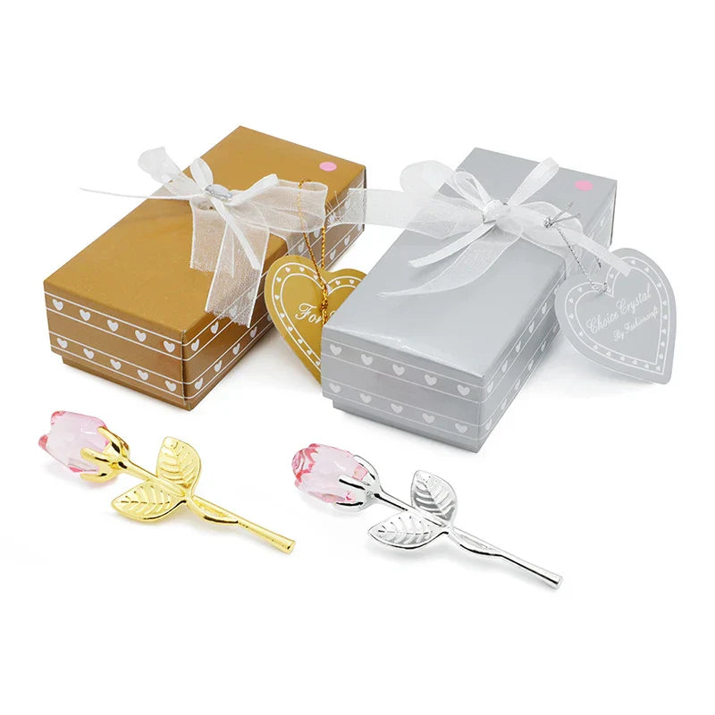 Crystal Rose Gold and Silver Artificial Flower Gift Box