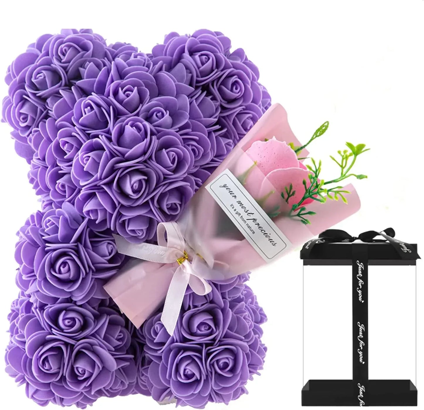 Rose Bear with Flower Bouquet 24cm