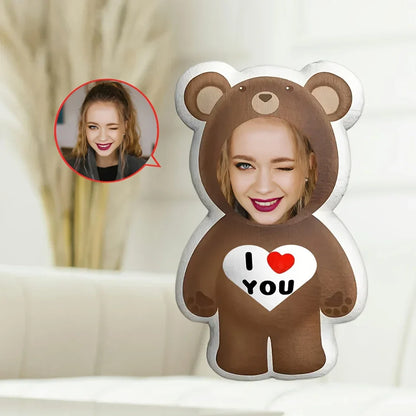 Personalized Photo Bear Plush Pillow with I Love You Message