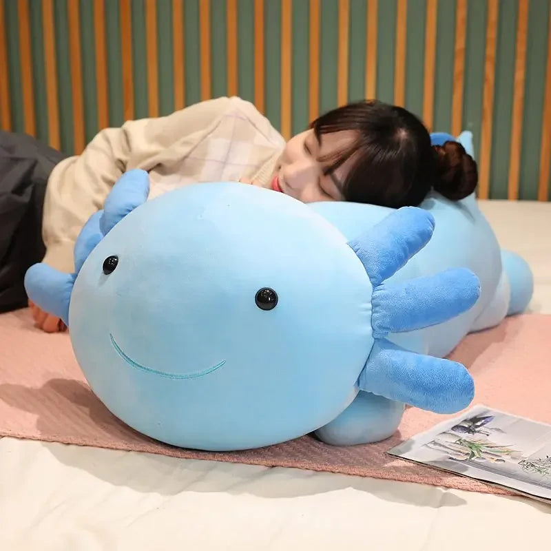 Giant Colorful Axolotl Plush Toy - Fuzzy Long Pillow for Kids' Comfort