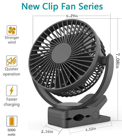 Rechargeable Desk Fan | Portable, Quiet, Clip-On For Home, Office, Outdoor