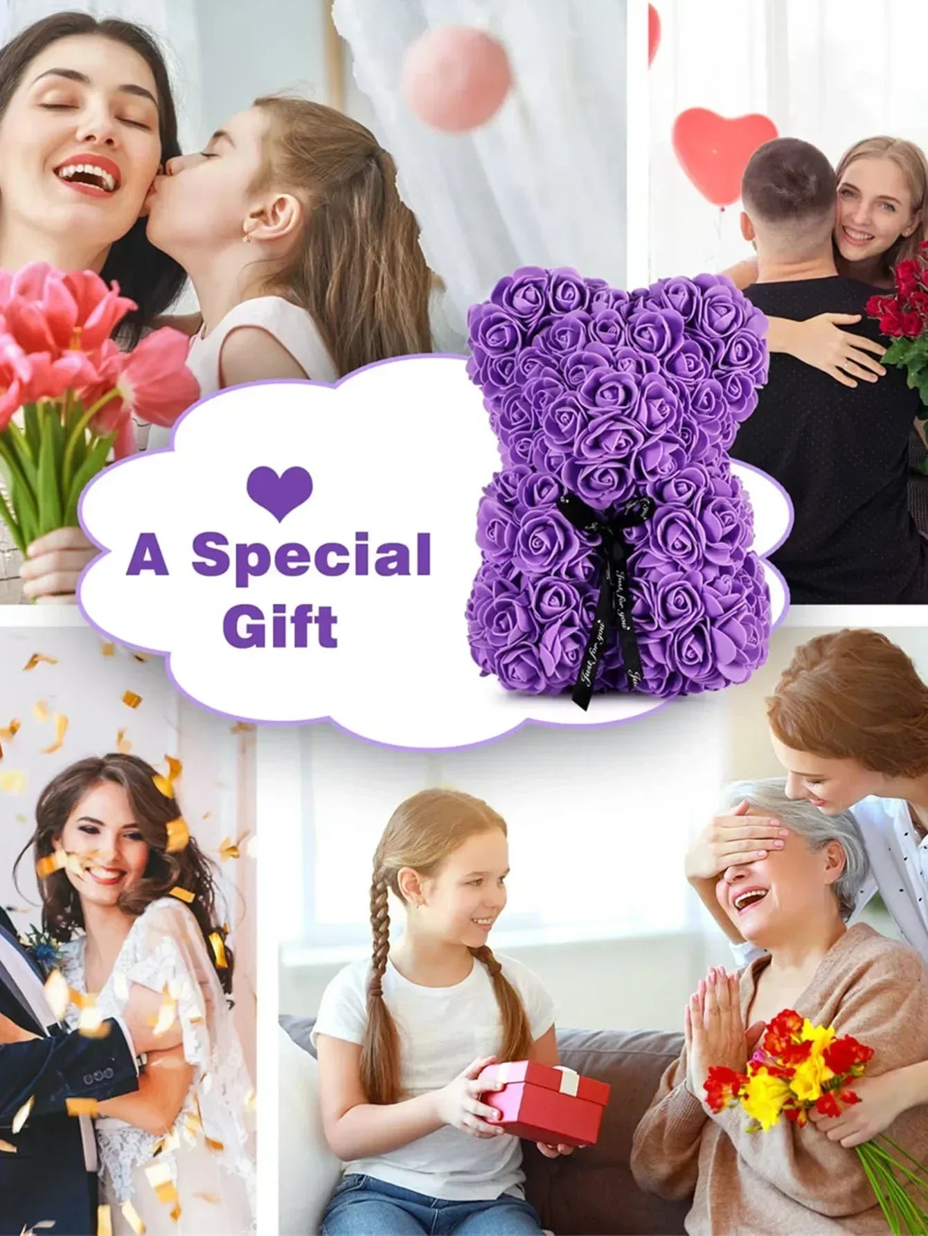 Rose Teddy Bear with Artificial Flowers - Romantic Gift for Girlfriend, Wife, or Mom