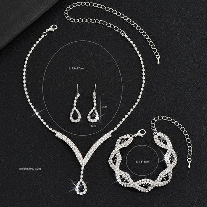 Black Crystal Water Drop Bridal Jewelry Set 3 Piece