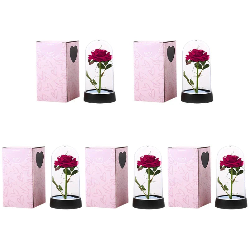 Eternal Rose in Glass Dome with LED Light - Romantic Gift for Valentine's Day, Christmas, or Birthday
