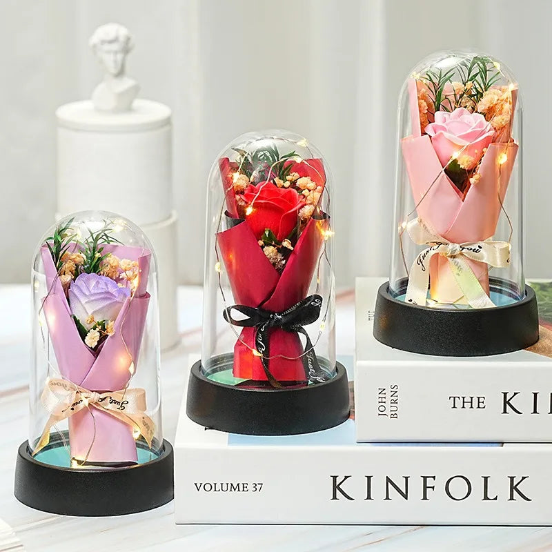 Everlasting Rose LED Glass Dome Bouquet