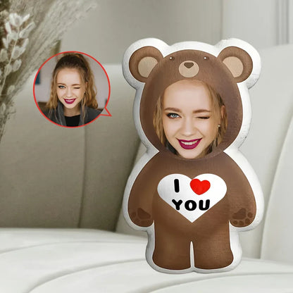 Personalized Photo Bear Plush Pillow with I Love You Message