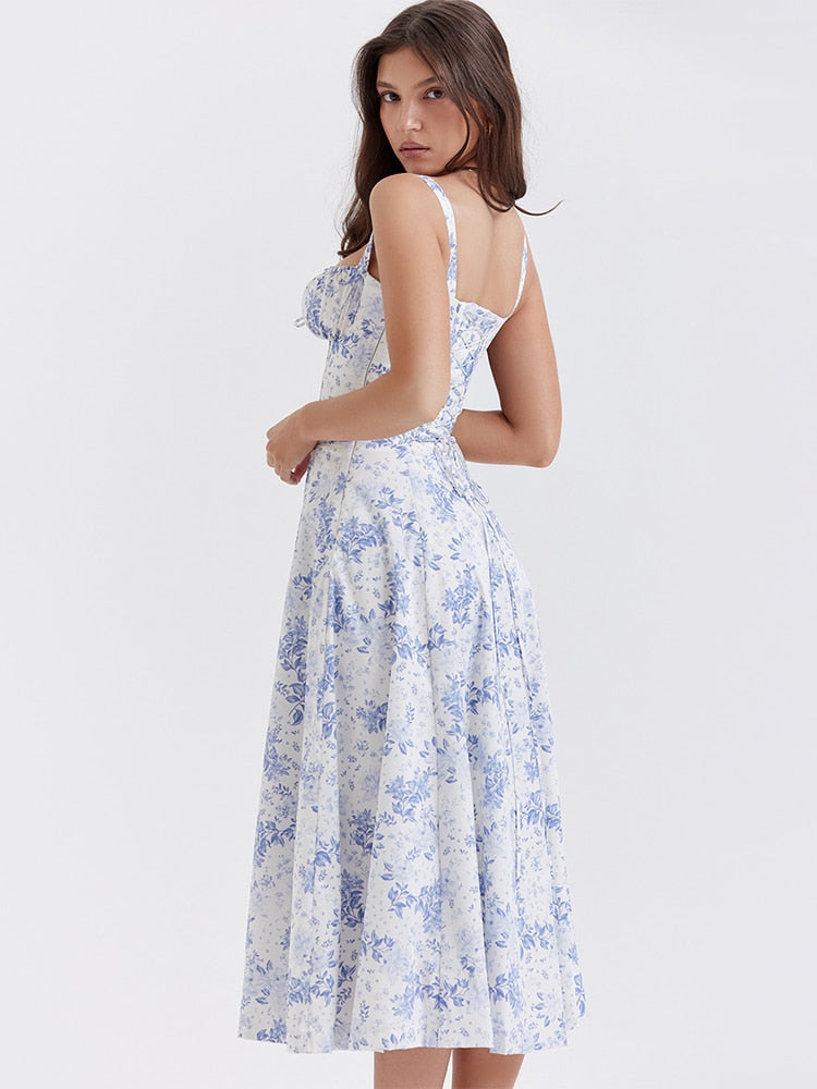 Strappy Back Tie-Up Corset Midi Dress