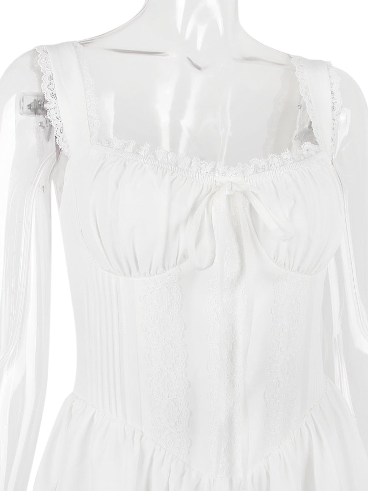 White Corset Lace Flare Mini Dress