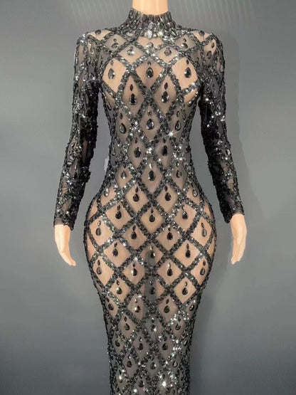 Black Rhinestones Full Wrap Dress