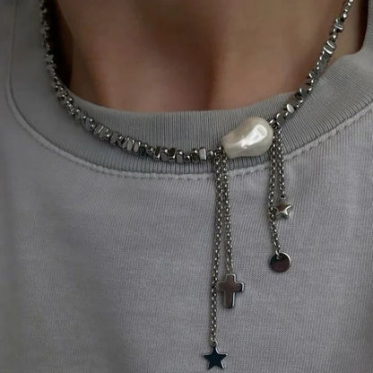 Irregular Pink Stone Beaded Heart Pendant Choker Necklace