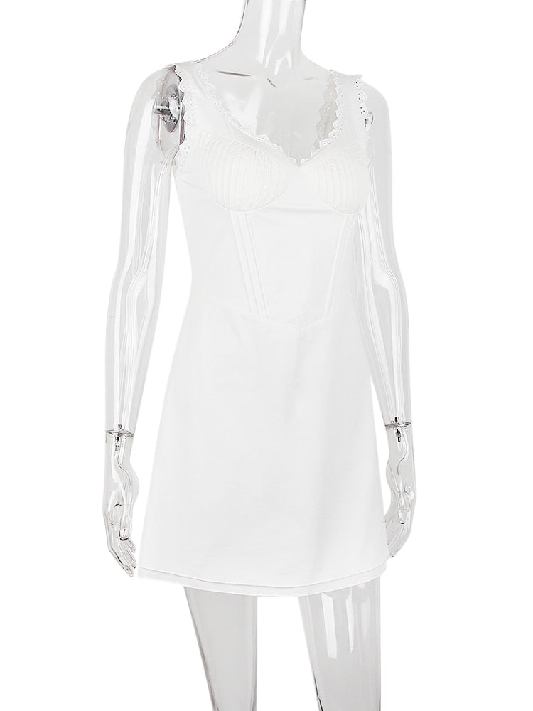 Doily Strap Cupped V-neck Mini Dress