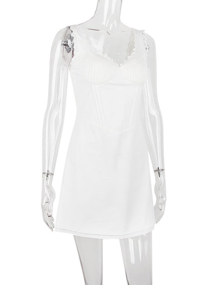 Doily Strap Cupped V-neck Mini Dress
