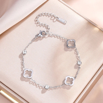 Four Leaf Clover Zircon Stainless Steel Bracelet