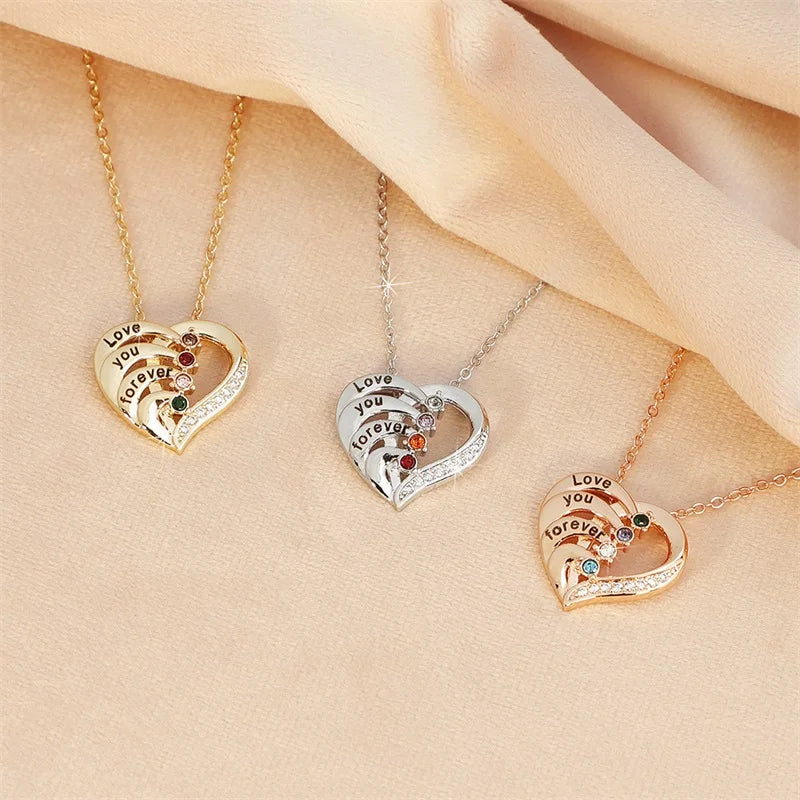Personalized Heart Name Necklace with Birthstones
