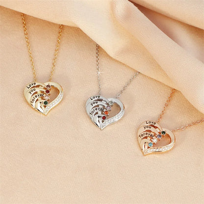 Personalized Heart Name Necklace with Birthstones