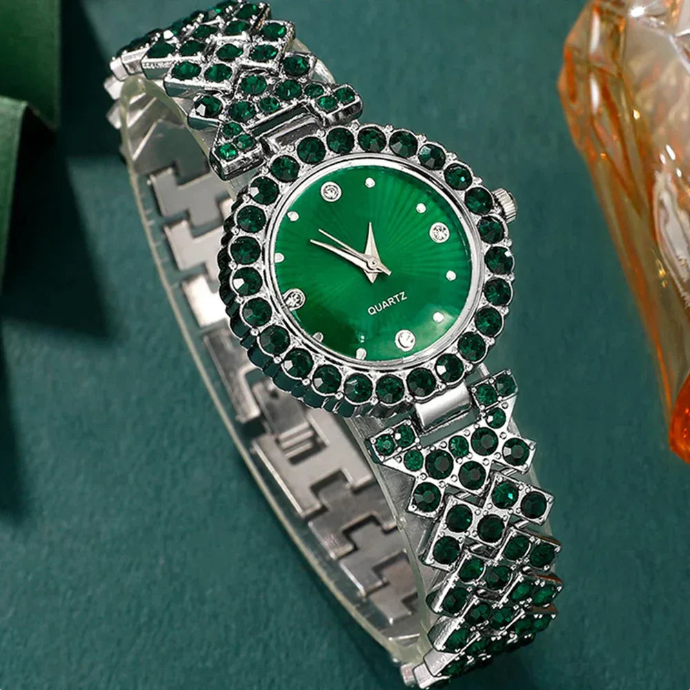 Elegant Heart Rhinestone Watch and Jewelry Set