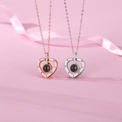 Heart Projection Necklace with I Love You in 100 Languages