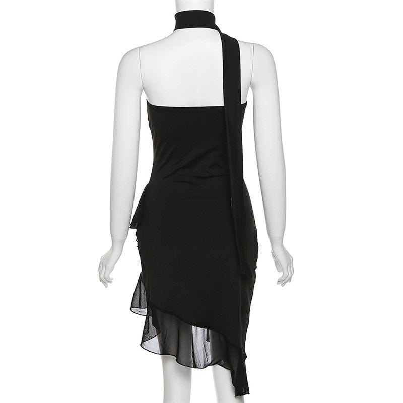 Draped Frill Tube Mini Dress