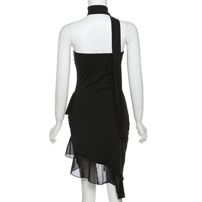 Draped Frill Tube Mini Dress