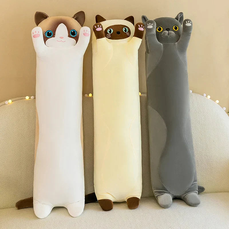 Kawaii Long Cat Plush Doll - Soft Stuffed Animal Pillow for Home Decor