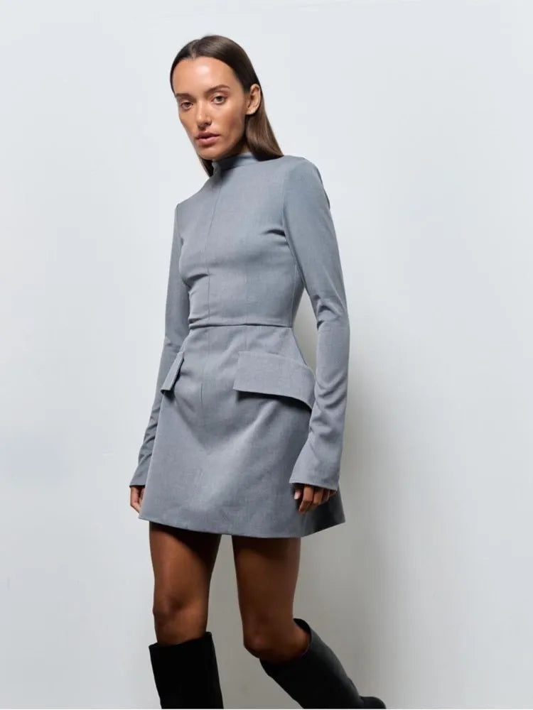 Long Sleeve High Neck Mini Dress