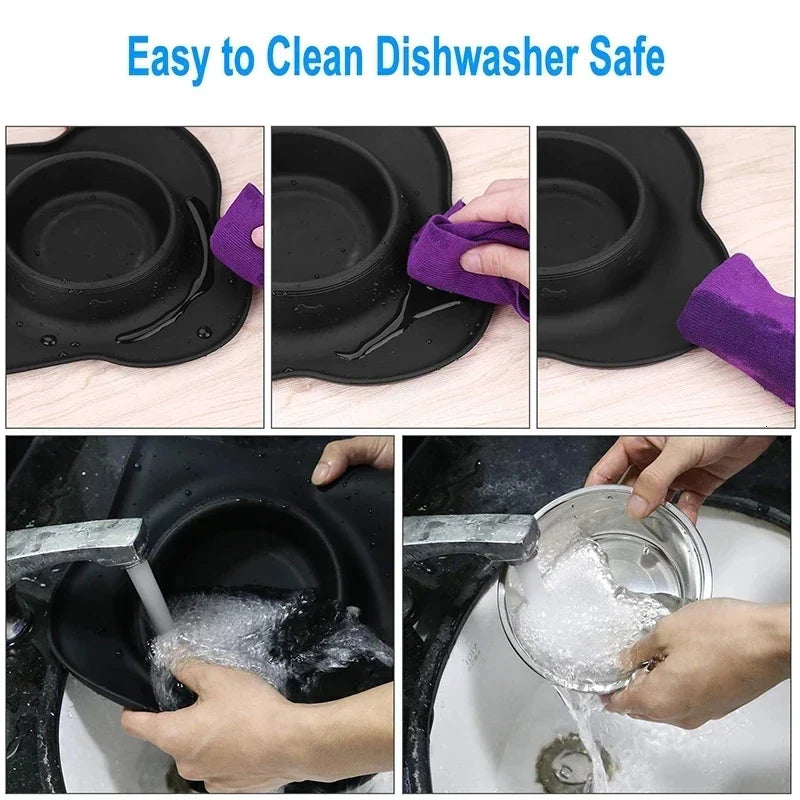 Antislip Double Dog Bowl with Silicone Mat Stainless Steel