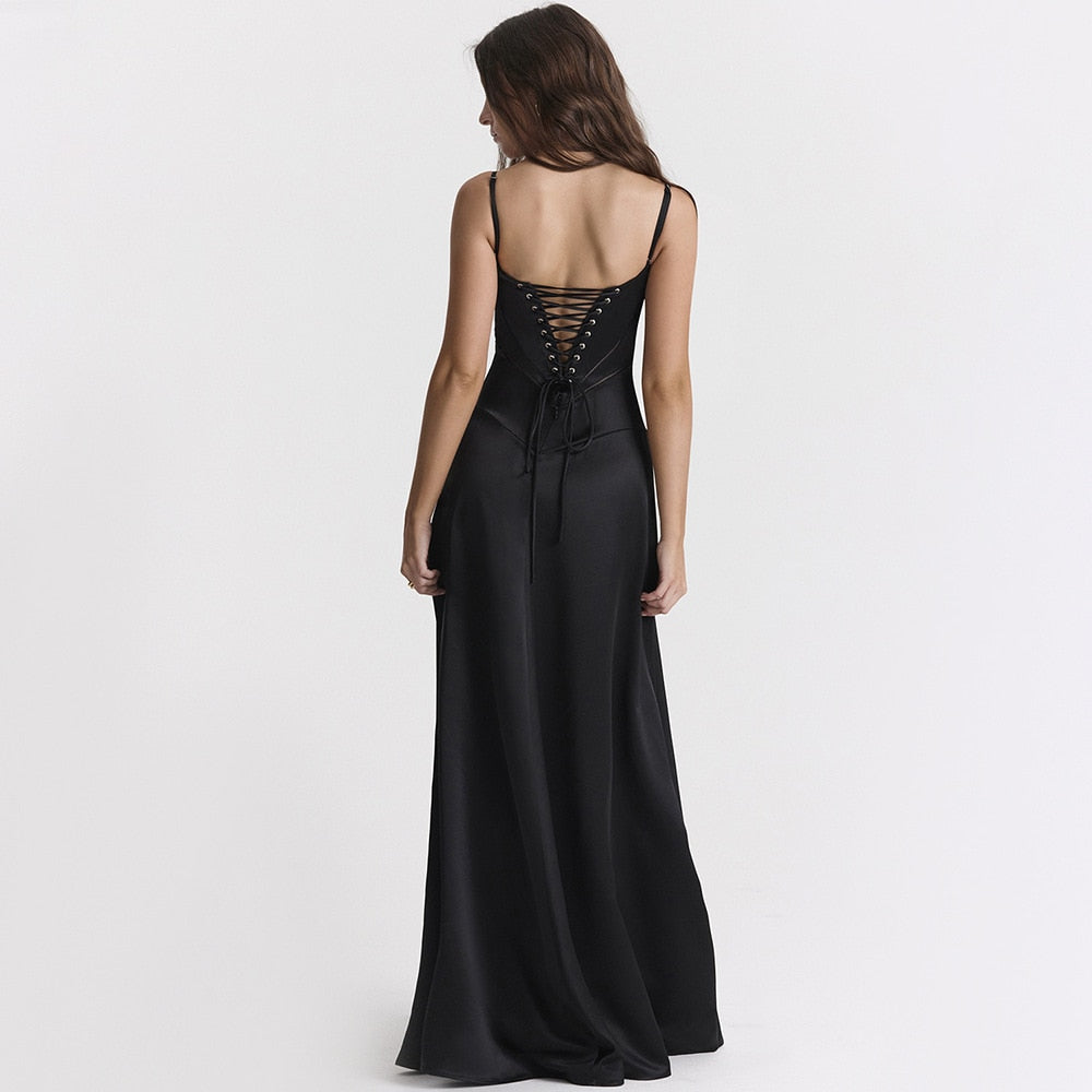 Satin Back Tie-Up Maxi Dress