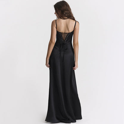 Satin Back Tie-Up Maxi Dress