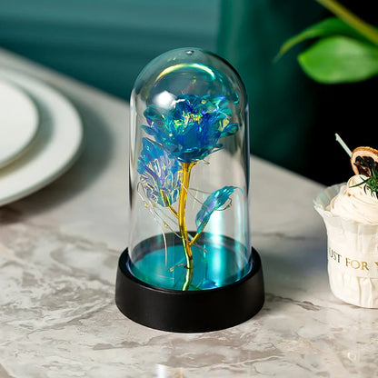 Eternal Rose with Galaxy LED Light in Glass Dome for Home Decor and Gifts