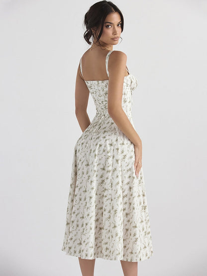 Floral Print Tie-Up Strap Flowy Midi Dress