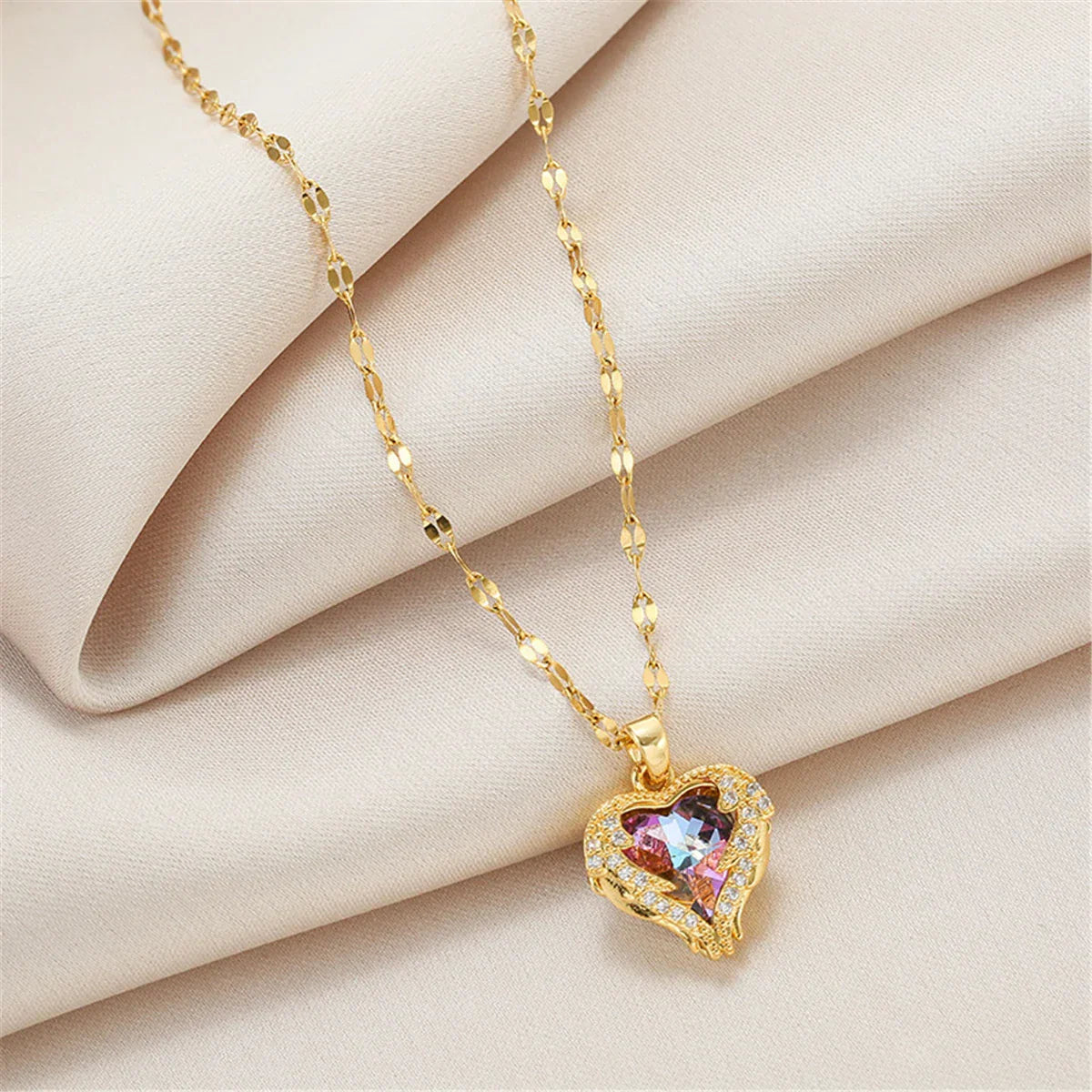 Colorful Ocean Heart Crystal Pendant Necklace