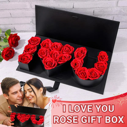 16Pcs Forever Roses in Heart Box - Valentine's Gift for Her