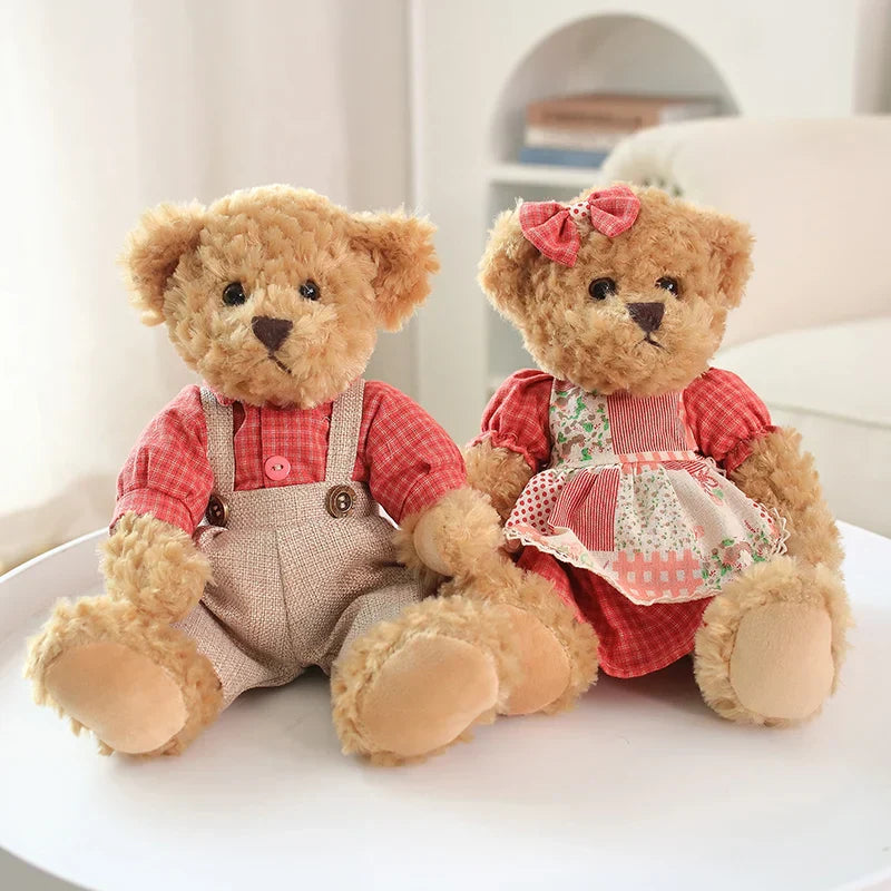 Couple Teddy Bear Plush Set Dressed Soft Dolls 26cm