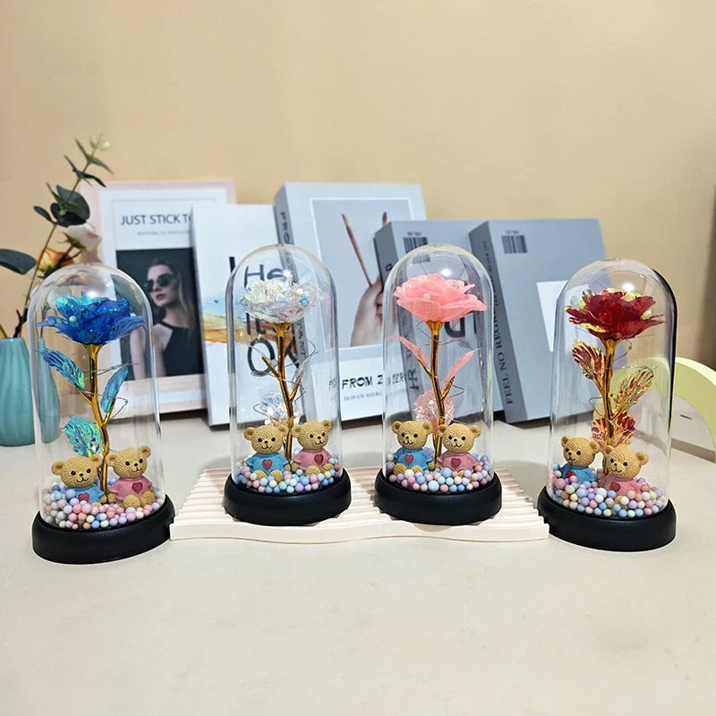 Glowing Galaxy Eternal Double Rose with LED Lights Romantic Gift for Valentine's Day and Wedding
