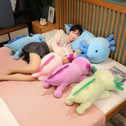 Giant Colorful Axolotl Plush Toy - Fuzzy Long Pillow for Kids' Comfort