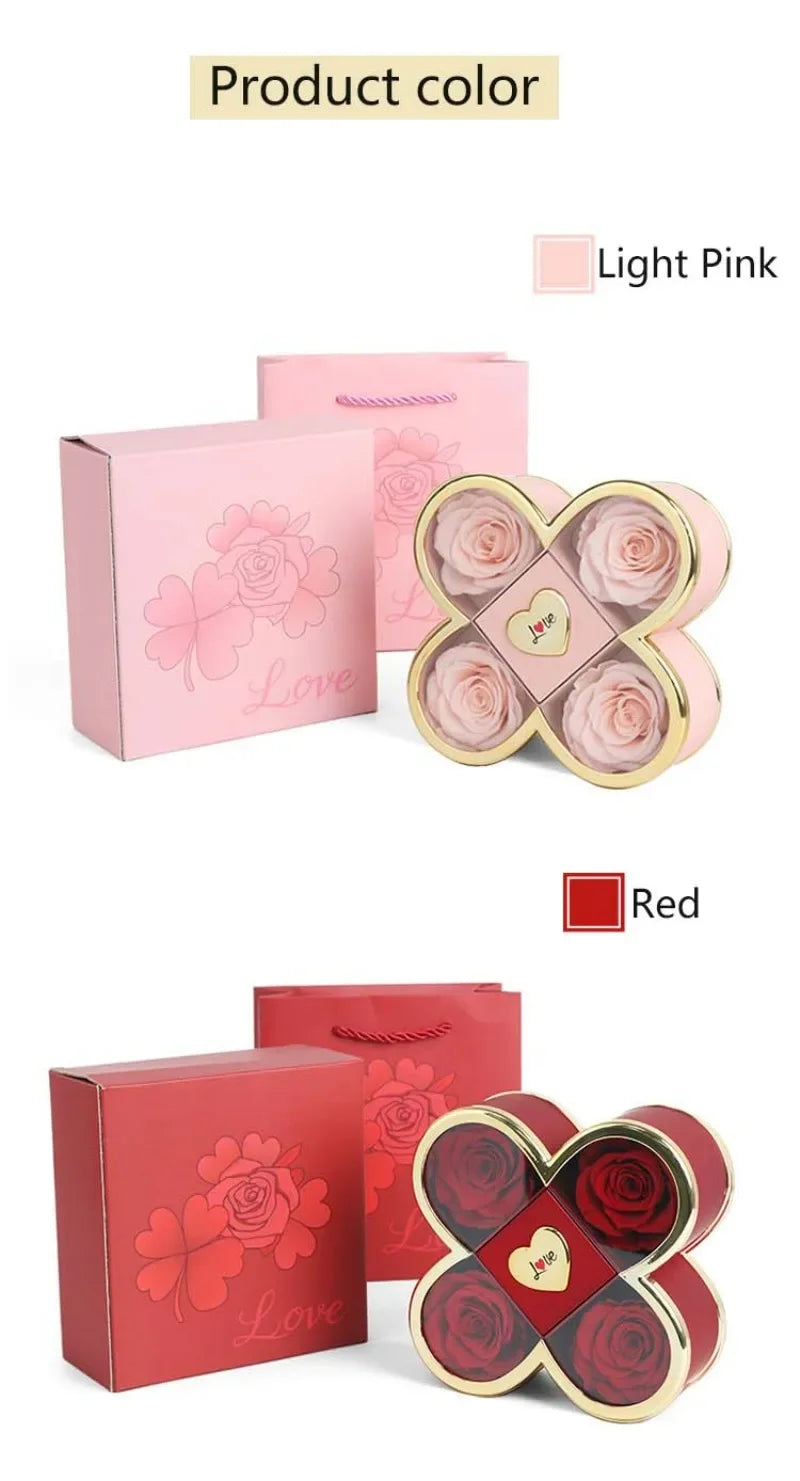 4-Leaf Clover Eternal Rose Jewelry Box with Necklace Gift