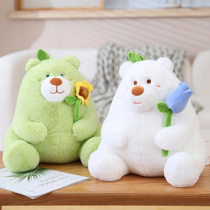 Kawaii Fat Bear Plush Toy Teddy Bear with Rose