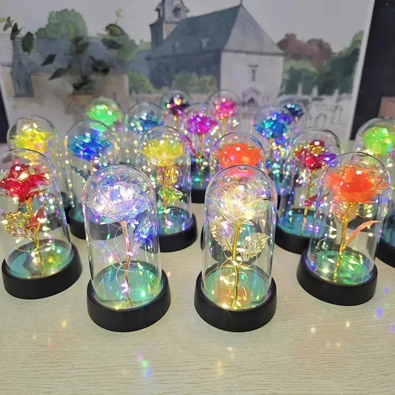 Eternal Rose Lamp LED Artificial Silk Flower Creative Gift for Valentine's Day and Mother's Day