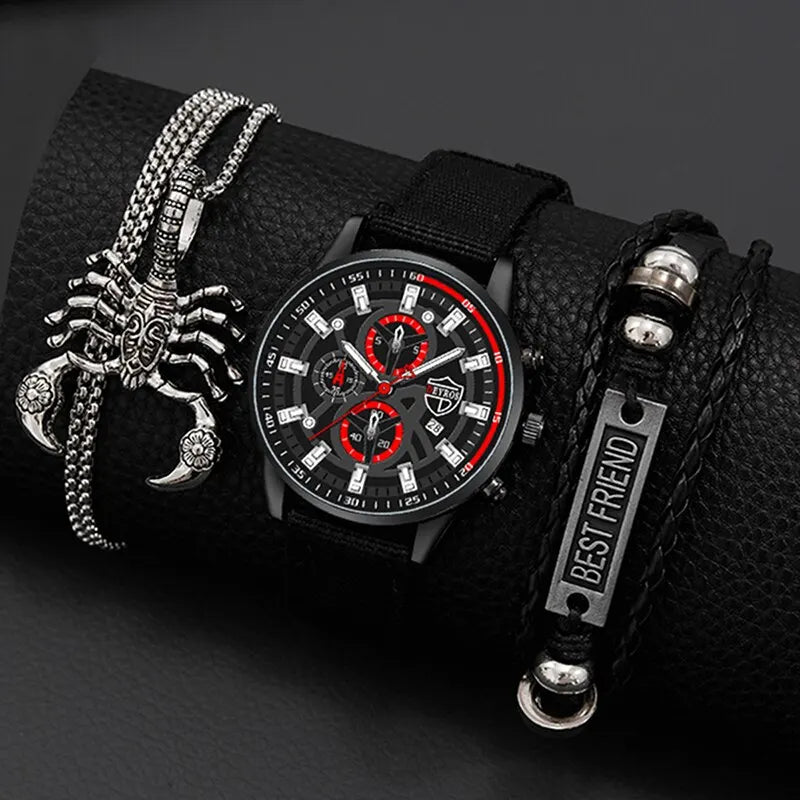 Men's Minimal Quartz Watch Necklace and Bracelet Set