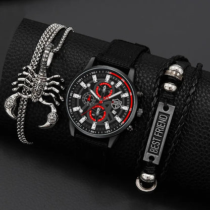 Men's Minimal Quartz Watch Necklace and Bracelet Set
