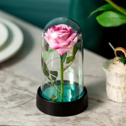LED Eternal Rose in Glass Dome - Romantic Gift for Home
