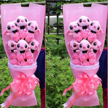 Disney Plush Flower Bouquet Mickey Minnie Stitch Doll