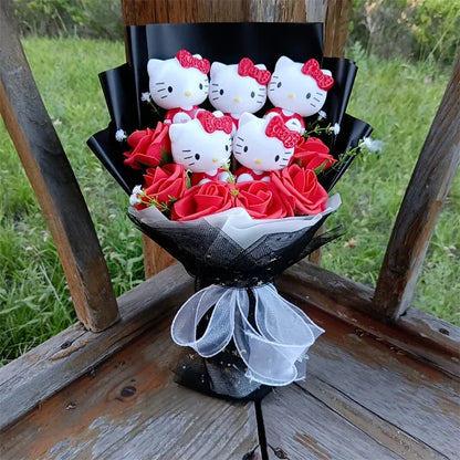 Cute Cat Plush Bouquet with Rose