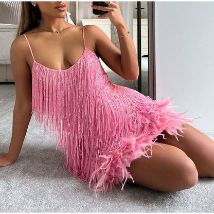 Layered Sequin Fringe Mini Dress